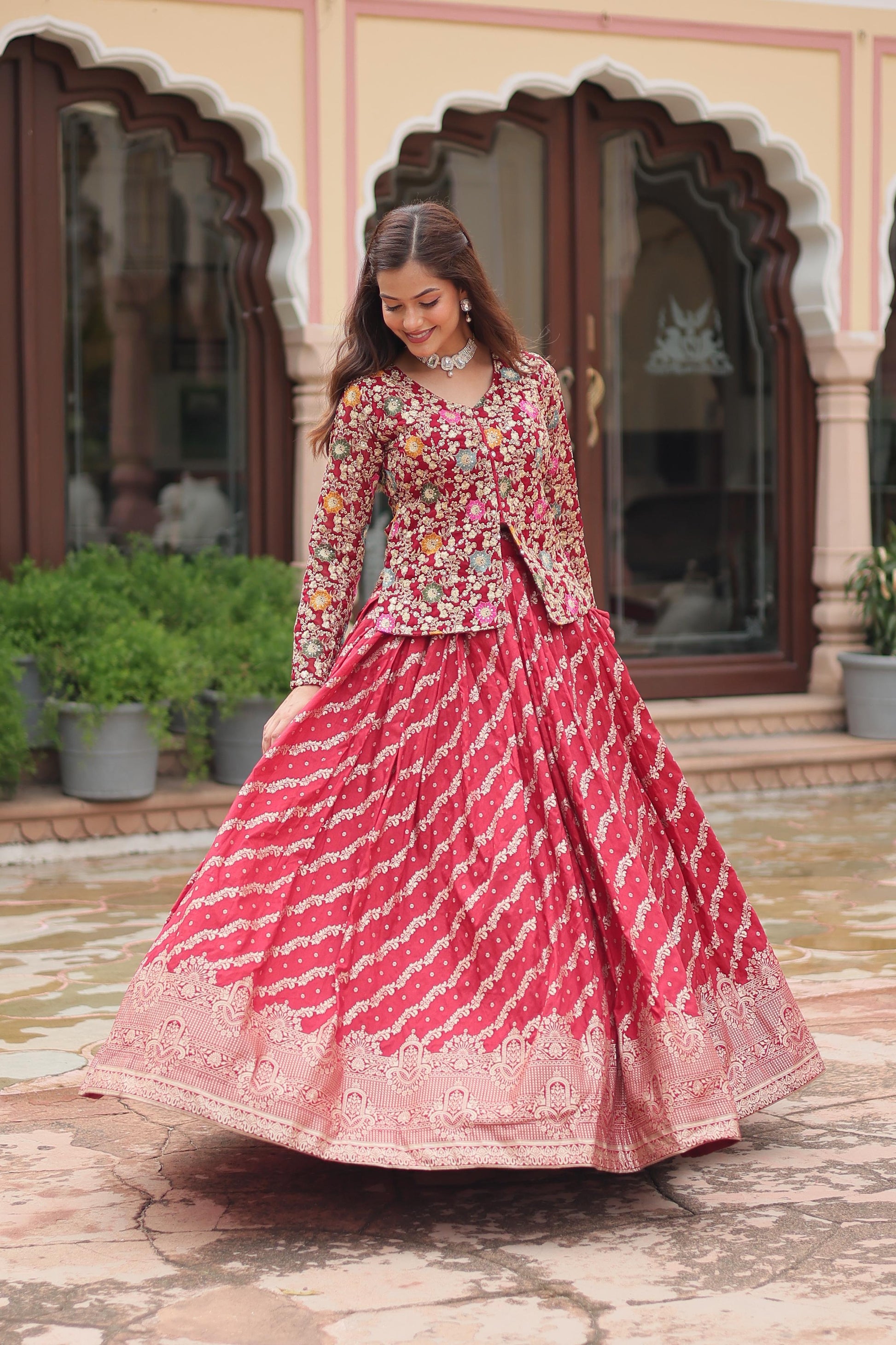 Red color lehenga with top