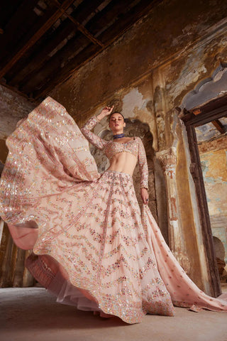 Reception peach color bridal lehenga