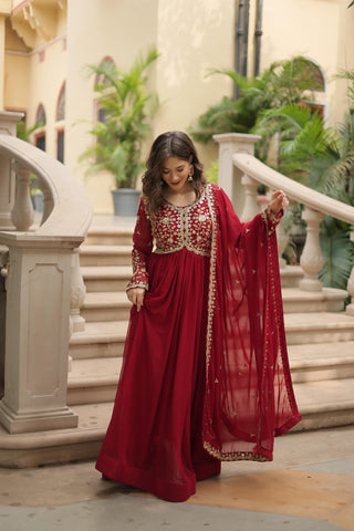 Maroon georgette gown with dupatta