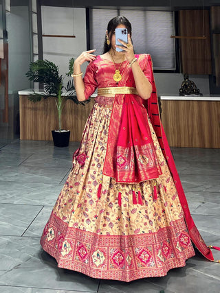 Pink Kanjivaram Lehenga for bride
