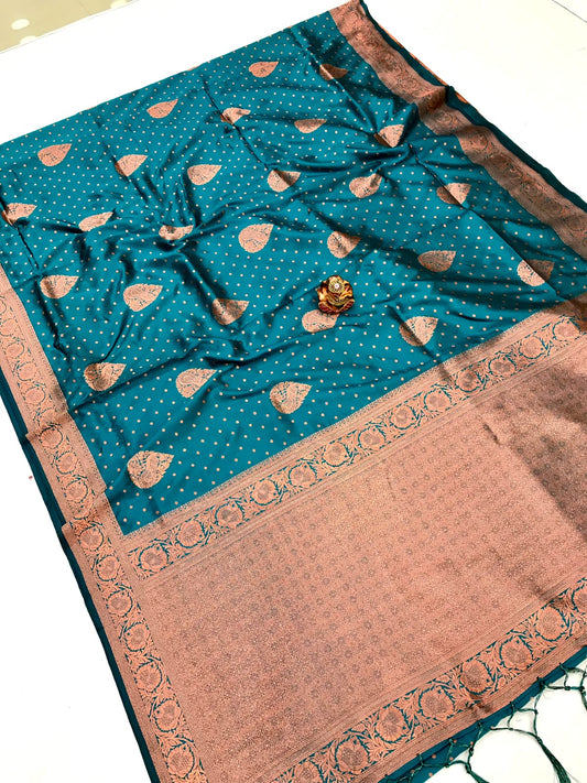 Rama color banarasi silk saree for wedding