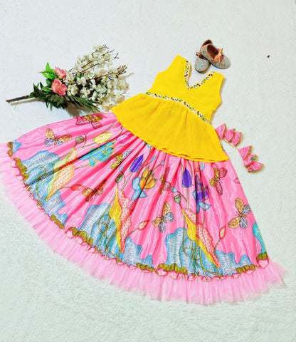 Pink color georgette lehenga with top for small girls online
