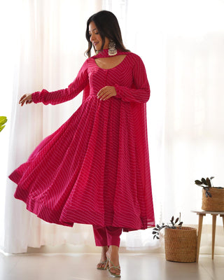 Pink georgette gown with dupatta