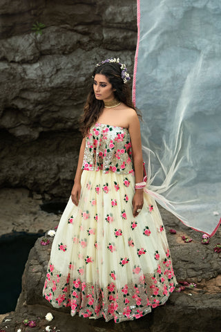 soft net Off White lehenga