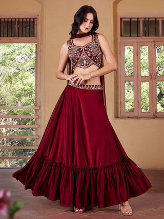 Maroon rangoli georgette lehenga choli for women online
