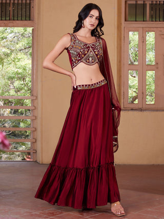 Maroon rangoli georgette lehenga choli for women online shopping
