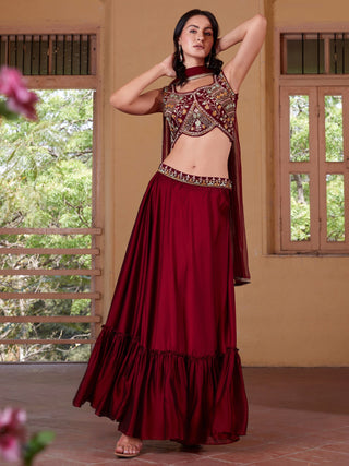 Maroon Georgette Mirror Work Lehenga Choli For Women