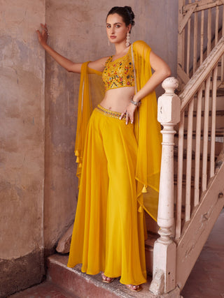 Yellow color georgette salwar suit for women with dupatta
