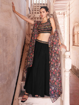 Black color georgette salwar suit for women with dupatta
