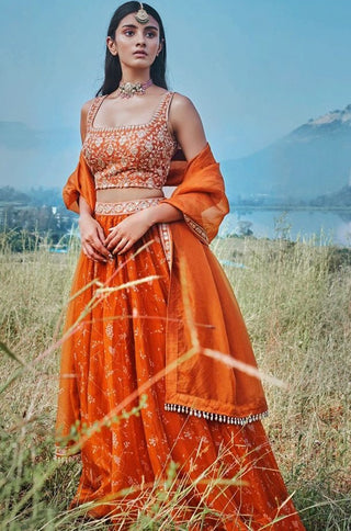 readymade orange lehenga choli