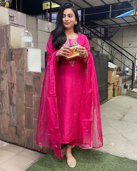 Pink viscose chanderi salwar suit for women price

