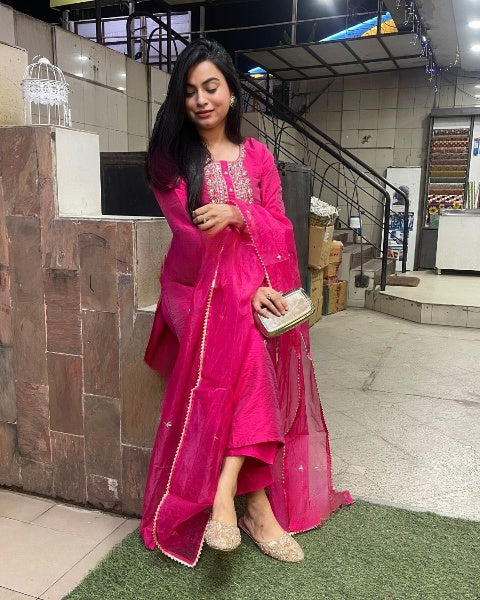 Pink viscose chanderi salwar suit images