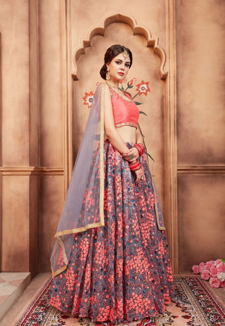 Soft  Net Grey Lehenga