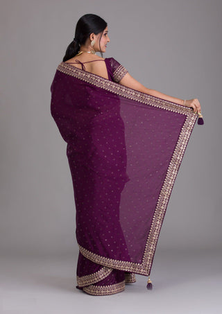 Wine silk heavy sequin saree online