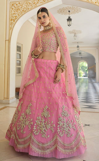 Soft net baby pink lehenga collection with price