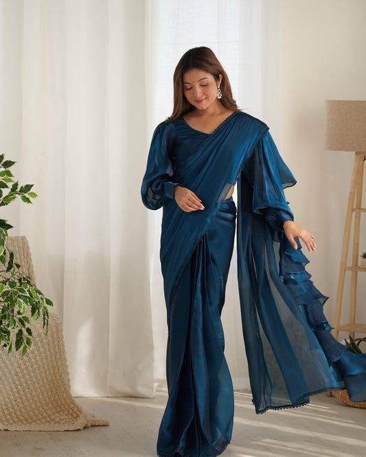 Teal blue jimmy choo saree for women images
