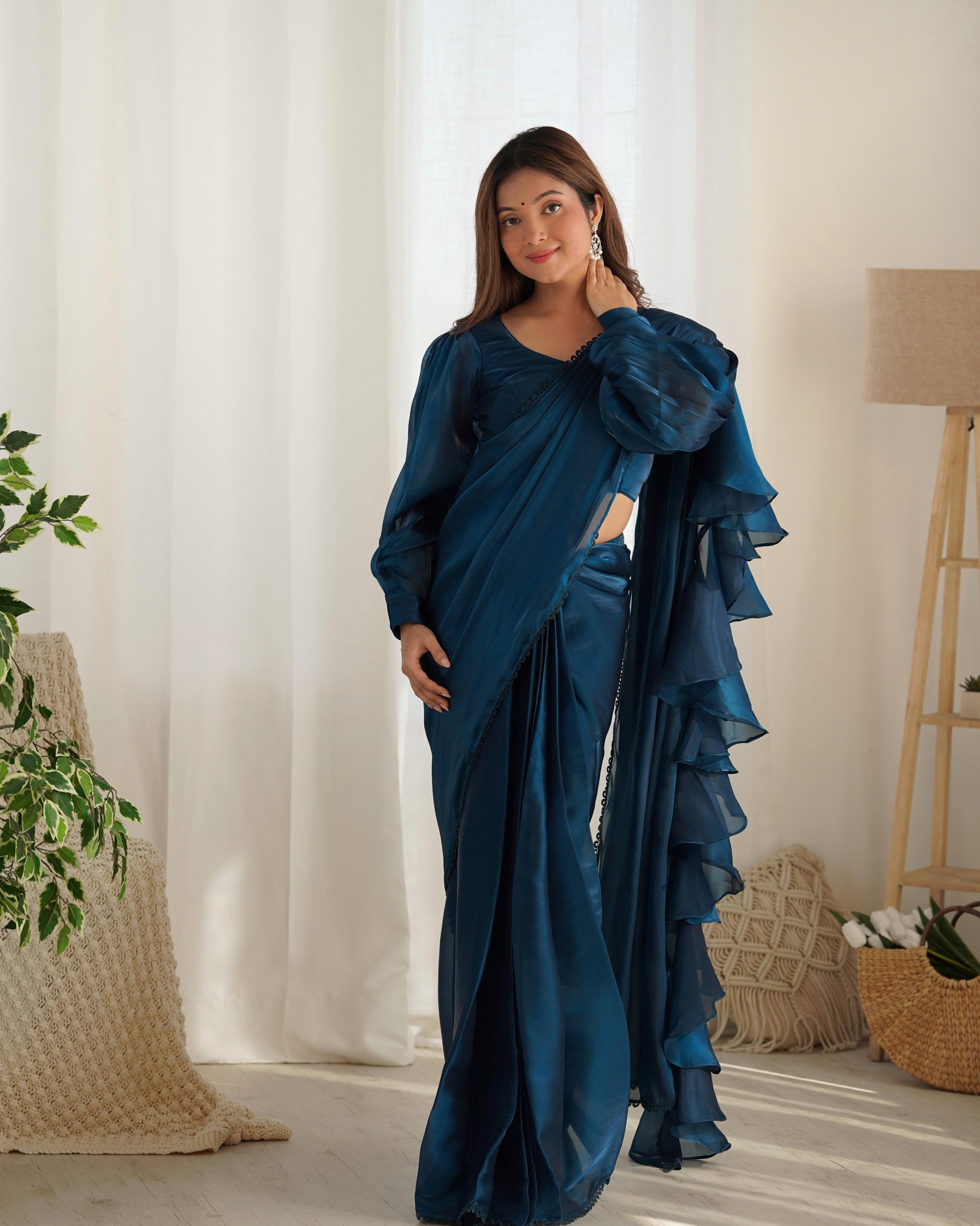 Teal blue jimmy choo saree for women price
