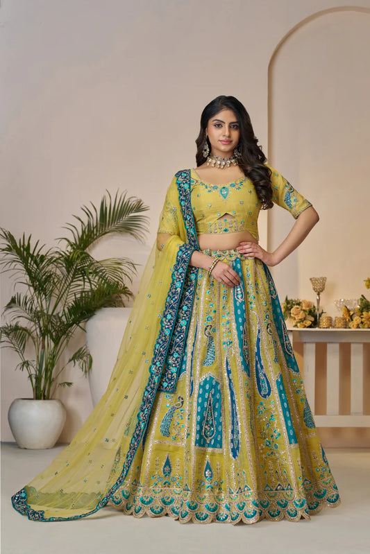 Mustard color banarasi silk lehenga 