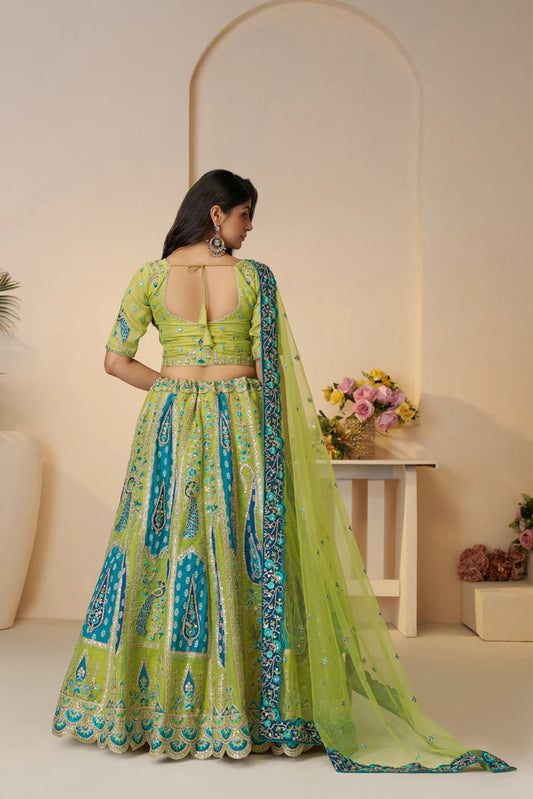 Yellow color banarasi silk ghagra choli
