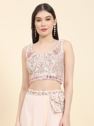 Designer Embroidery Mirror Work Stitched Top with Palazzo