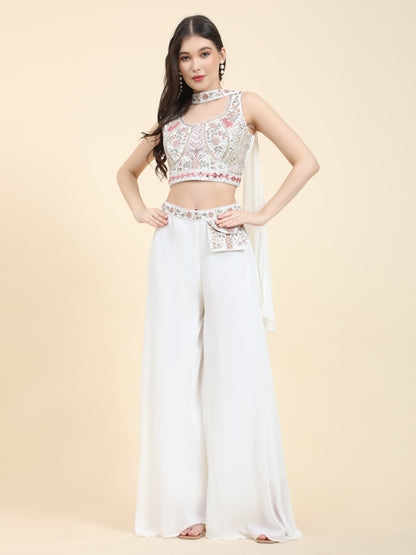 White color georgette sharara suit