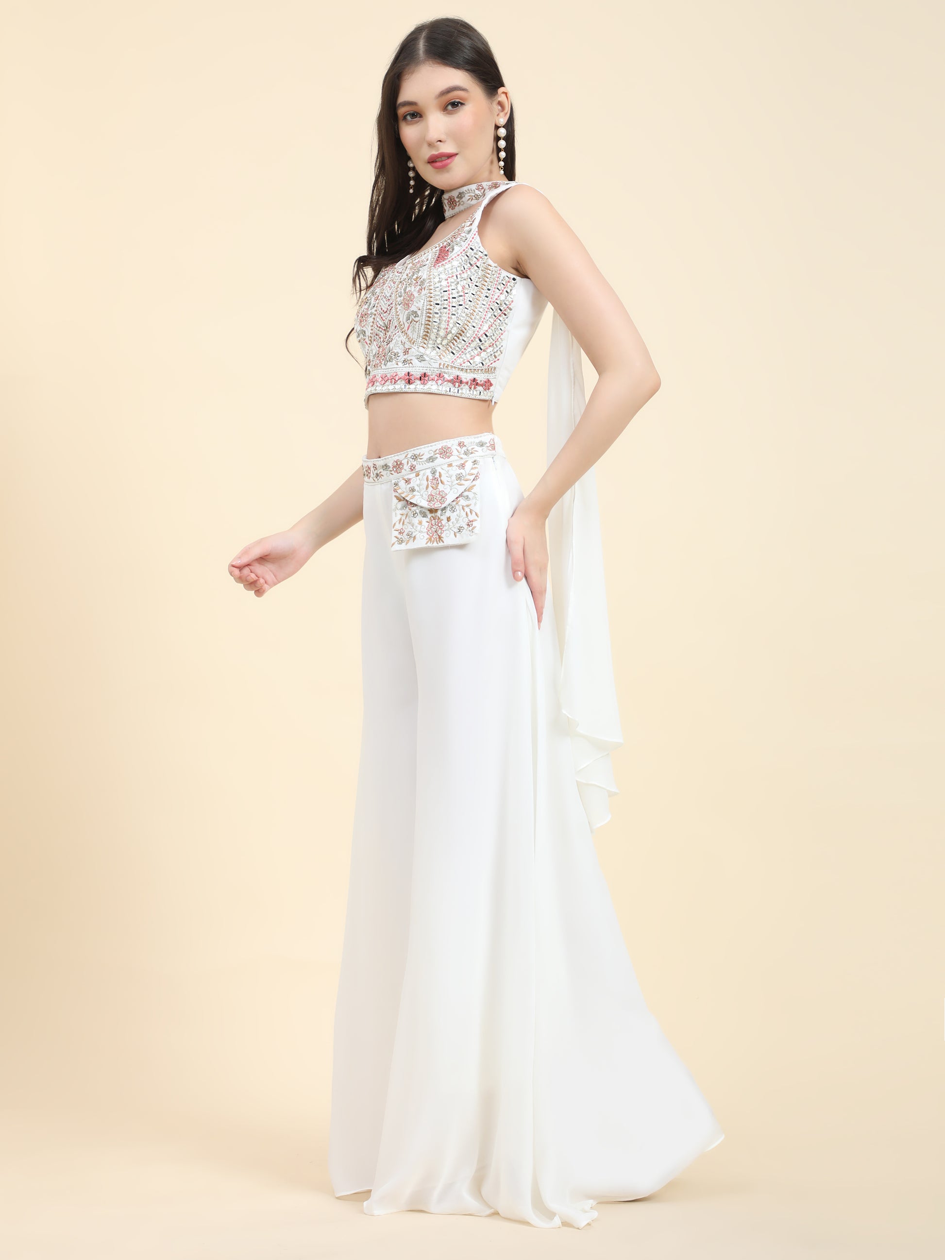 White georgette plazzo suit for wedding 
