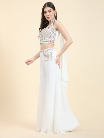 White georgette plazzo suit for wedding 