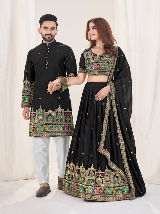 Black color georgette couple wear wedding
