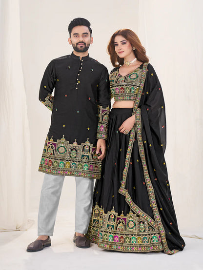 Designer black lehenga and mens kurta price