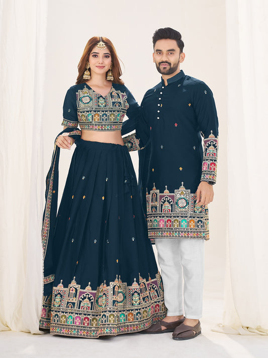 Navy blue color georgette couple wear wedding
