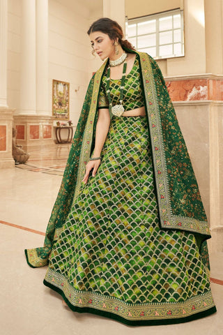 art silk green lehenga engagement look