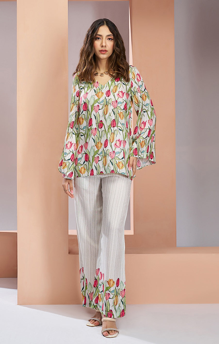 White color pure muslin silk co-ord set for women