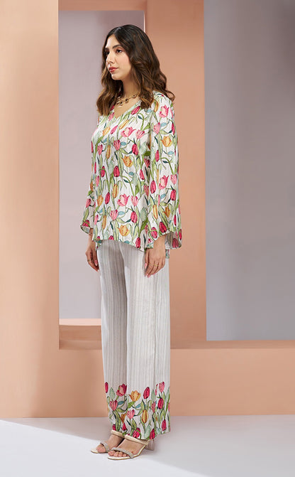 White color pure muslin silk co-ord set online shopping