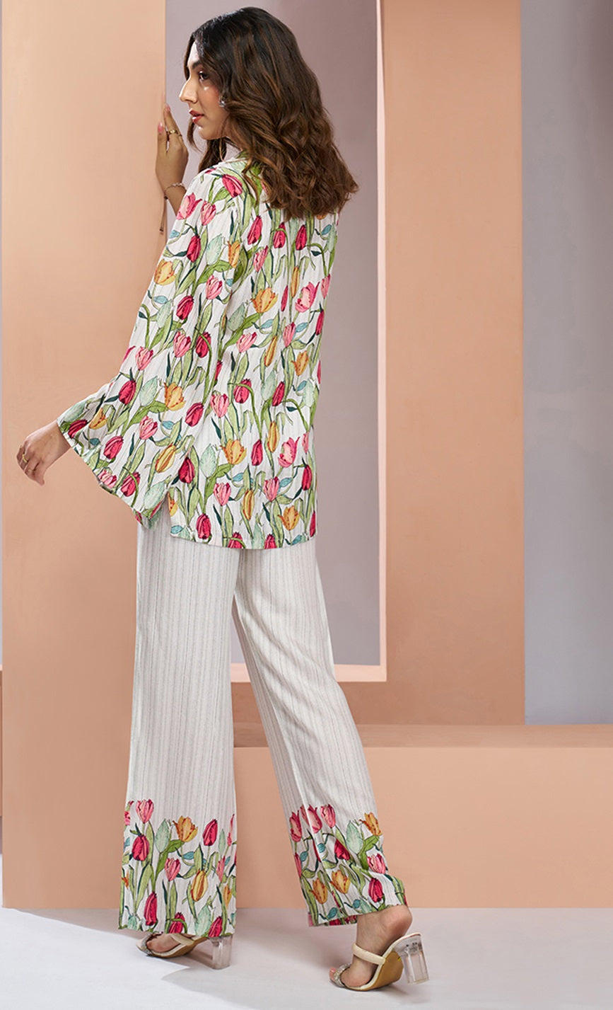 White color pure muslin silk co-ord set price