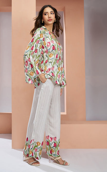 White color pure muslin silk co-ord set online