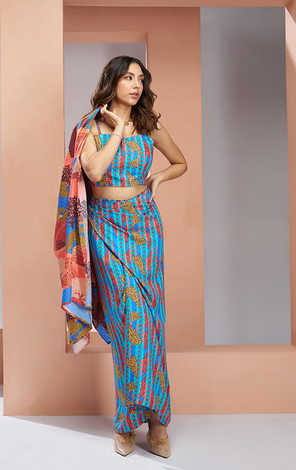 Blue color muslin silk top and bottom for women