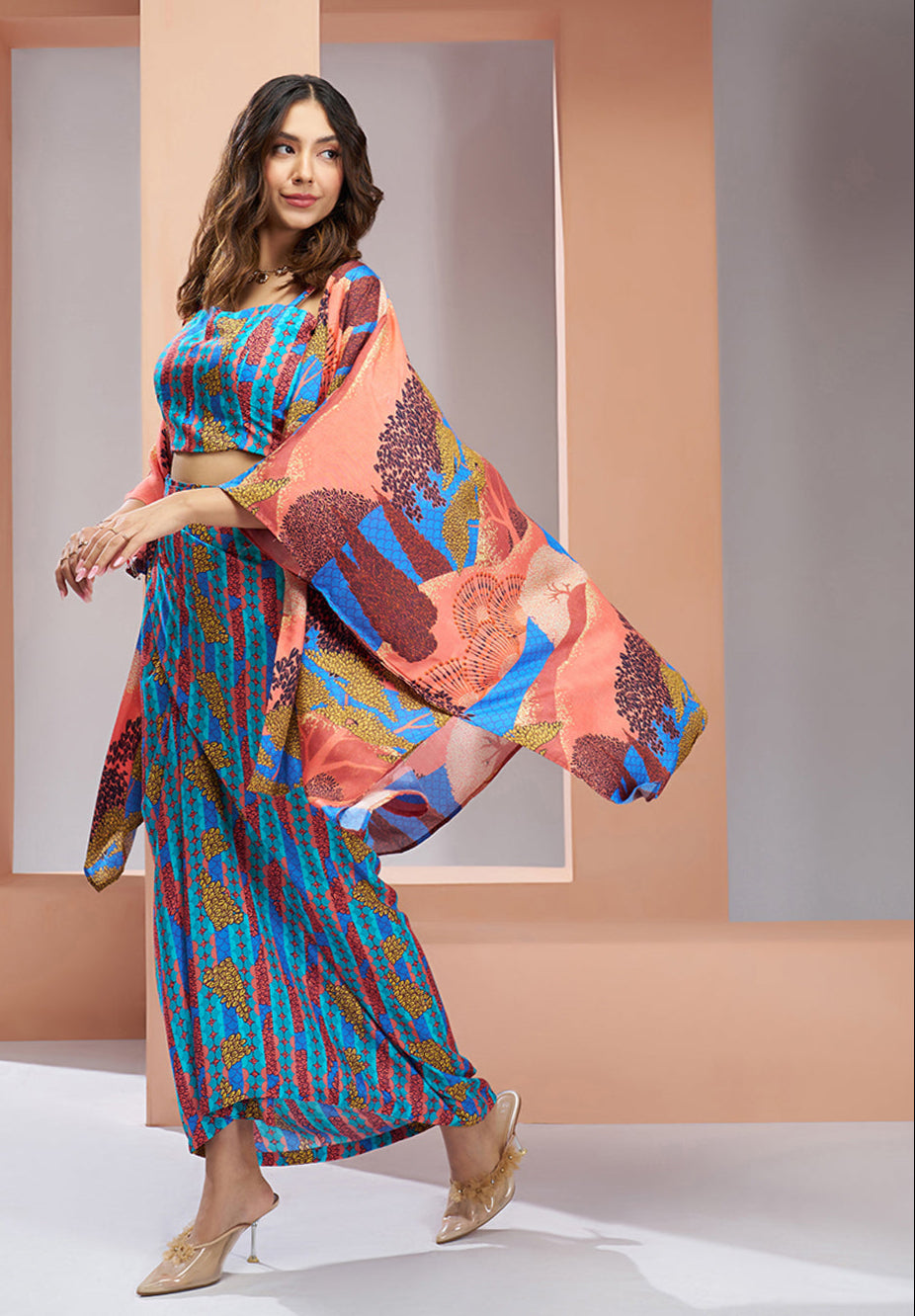 Blue color muslin silk top and bottom online shopping