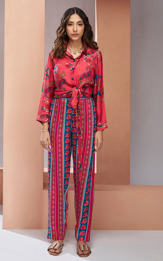 Pink color pure muslin silk co ord set for women