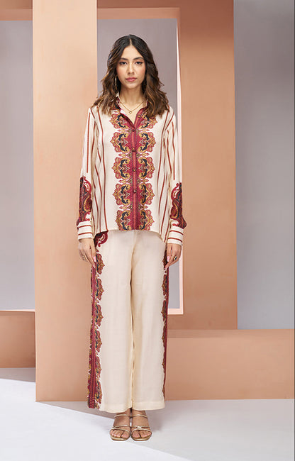Cream color pure muslin silk co ord set for women