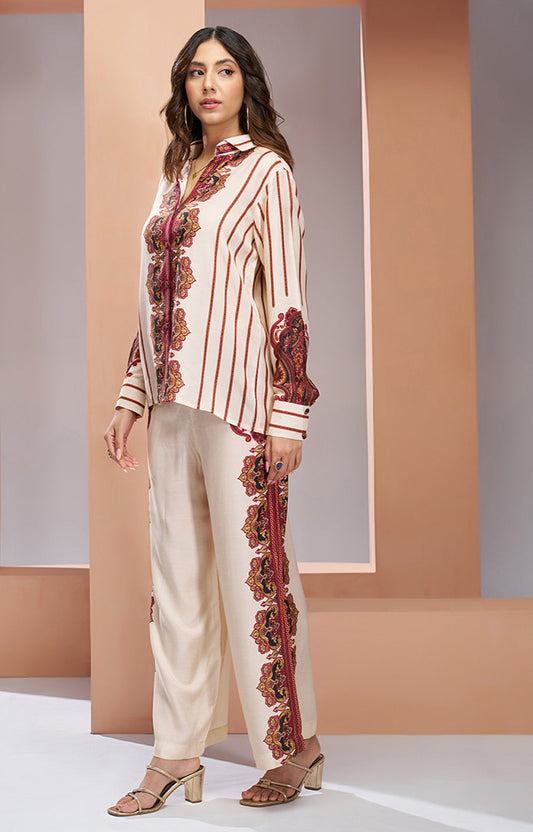 Cream color pure muslin silk co ord set online