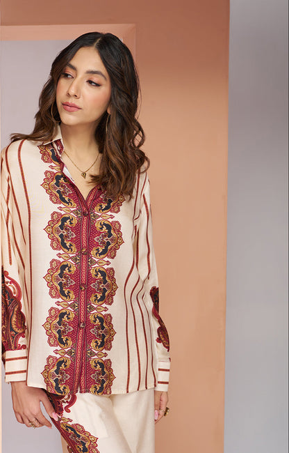 Cream color pure muslin silk co ord set images