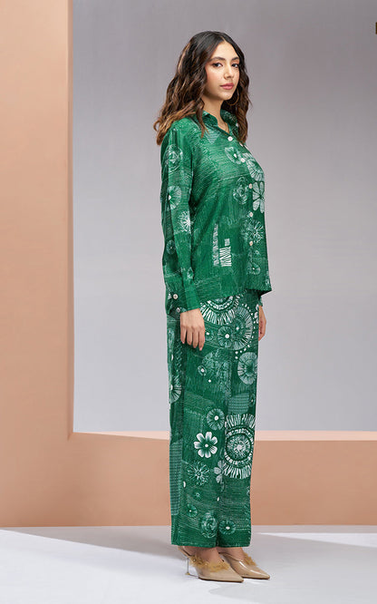 Green color pure muslin silk co ord set price
