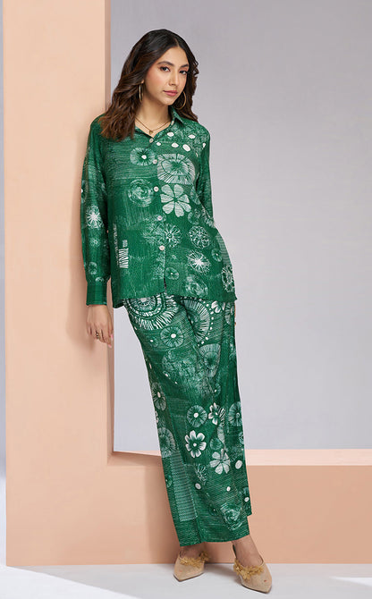 Green color pure muslin silk co ord set party