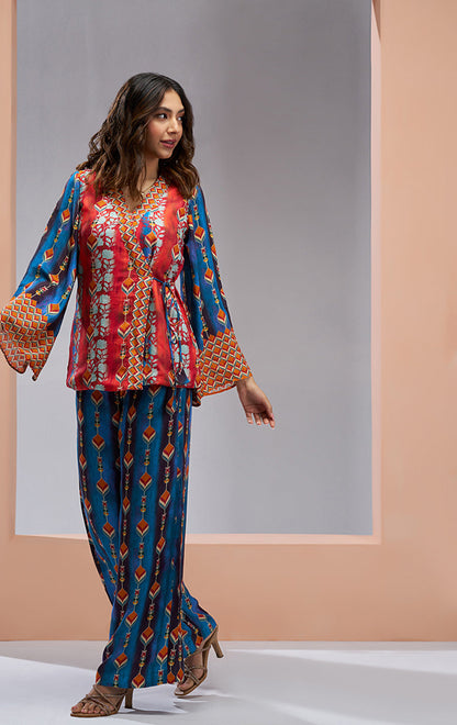 Navy blue color pure muslin silk co ord set online shopping