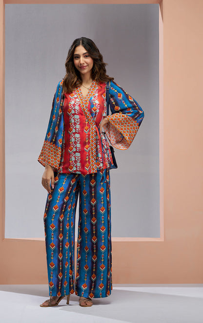 Navy blue color pure muslin silk co ord set