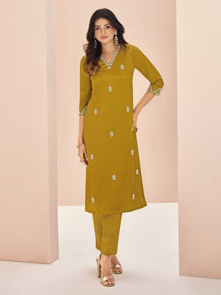 Mustard color chinon salwar suit