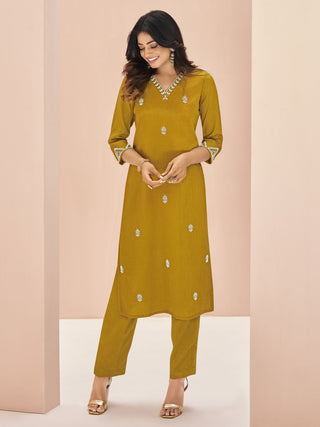 Mustard color chinon salwar suit images