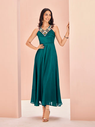 Teal green chinon salwar suit