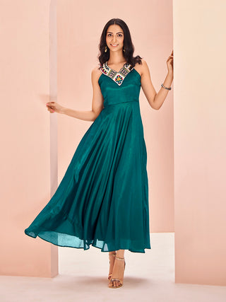 Teal green chinon salwar suit images