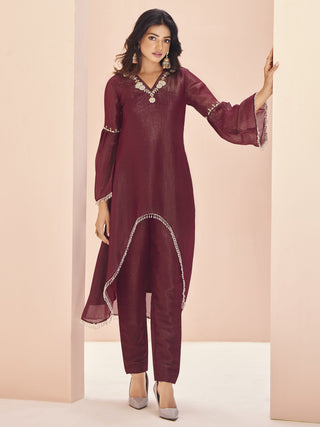 Maroon color organza salwar suit for women